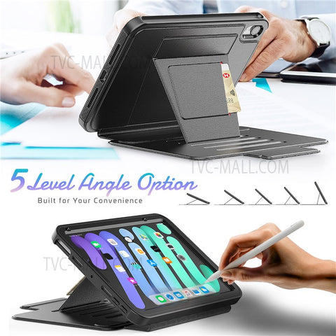 PU Leather Smart Auto Wake / Sleep Cover Card Slot Kickstand Tablet Case with Pen Holder for iPad mini (2024) / mini (2021)