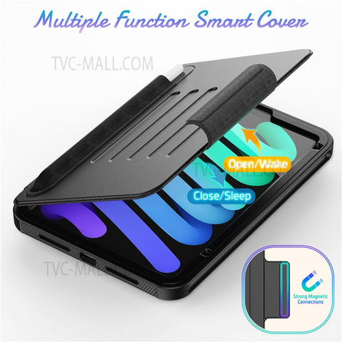 PU Leather Smart Auto Wake / Sleep Cover Card Slot Kickstand Tablet Case with Pen Holder for iPad mini (2024) / mini (2021)
