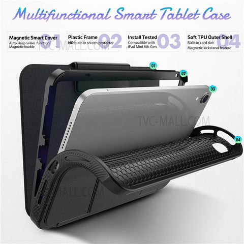 PU Leather Smart Auto Wake / Sleep Cover Card Slot Kickstand Tablet Case with Pen Holder for iPad mini (2024) / mini (2021)