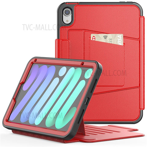 PU Leather Smart Auto Wake / Sleep Cover Card Slot Kickstand Tablet Case with Pen Holder for iPad mini (2024) / mini (2021)