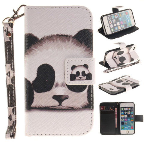 Patterned Leather Wallet Stand Case for iPhone SE/5s/5 with Wrist Strap