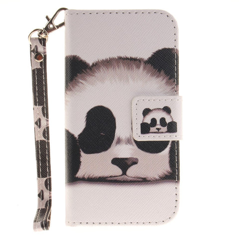 Patterned Leather Wallet Stand Case for iPhone SE/5s/5 with Wrist Strap