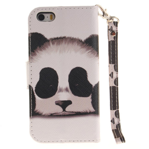 Patterned Leather Wallet Stand Case for iPhone SE/5s/5 with Wrist Strap