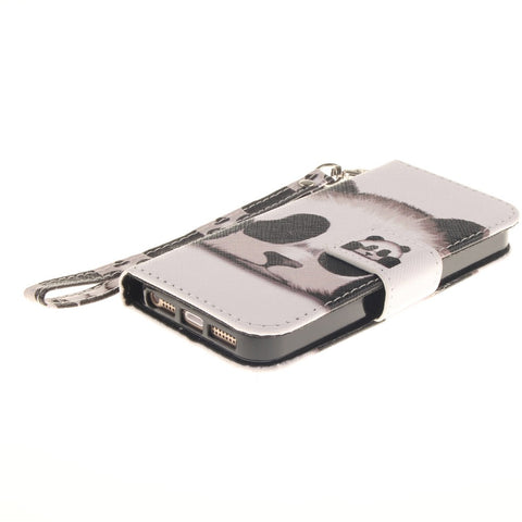 Patterned Leather Wallet Stand Case for iPhone SE/5s/5 with Wrist Strap