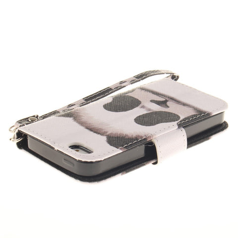 Patterned Leather Wallet Stand Case for iPhone SE/5s/5 with Wrist Strap