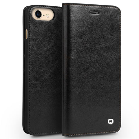 QIALINO Genuine Leather Phone Case for iPhone SE (2020) / SE (2022) / 8 / 7 4.7 inch inch Crazy Horse Texture Wallet Phone Cover