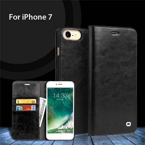 QIALINO Genuine Leather Phone Case for iPhone SE (2020) / SE (2022) / 8 / 7 4.7 inch inch Crazy Horse Texture Wallet Phone Cover