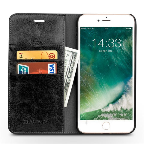 QIALINO Genuine Leather Phone Case for iPhone SE (2020) / SE (2022) / 8 / 7 4.7 inch inch Crazy Horse Texture Wallet Phone Cover