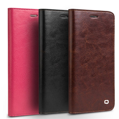 QIALINO Genuine Leather Phone Case for iPhone SE (2020) / SE (2022) / 8 / 7 4.7 inch inch Crazy Horse Texture Wallet Phone Cover