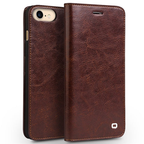 QIALINO Genuine Leather Phone Case for iPhone SE (2020) / SE (2022) / 8 / 7 4.7 inch inch Crazy Horse Texture Wallet Phone Cover
