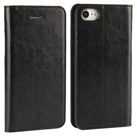 For iPhone SE (2020)/SE (2022)/8/7 4.7 inch Oiled-edging Crazy Horse Genuine Leather Attached Hard PC Inner Case Wallet Stand Flip Phone Cover