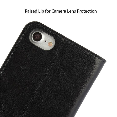 For iPhone SE (2020)/SE (2022)/8/7 4.7 inch Oiled-edging Crazy Horse Genuine Leather Attached Hard PC Inner Case Wallet Stand Flip Phone Cover