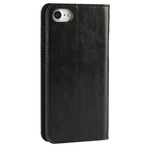 For iPhone SE (2020)/SE (2022)/8/7 4.7 inch Oiled-edging Crazy Horse Genuine Leather Attached Hard PC Inner Case Wallet Stand Flip Phone Cover