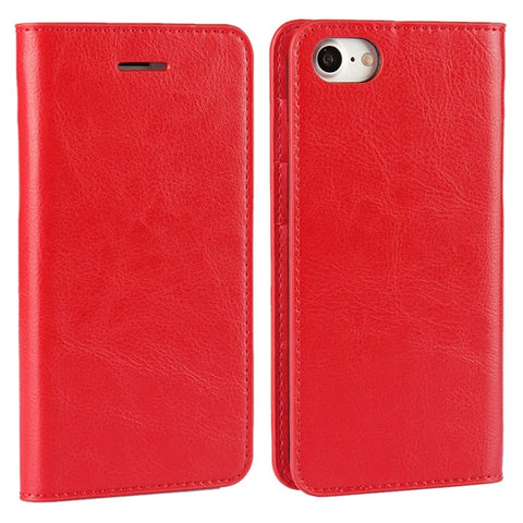 For iPhone SE (2020)/SE (2022)/8/7 4.7 inch Oiled-edging Crazy Horse Genuine Leather Attached Hard PC Inner Case Wallet Stand Flip Phone Cover