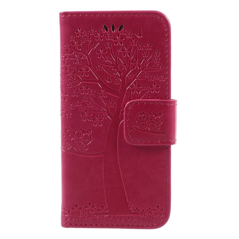 Imprint Tree Owl Magnetic Wallet PU Leather Stand Cover for iPhone 5 / 5s / SE
