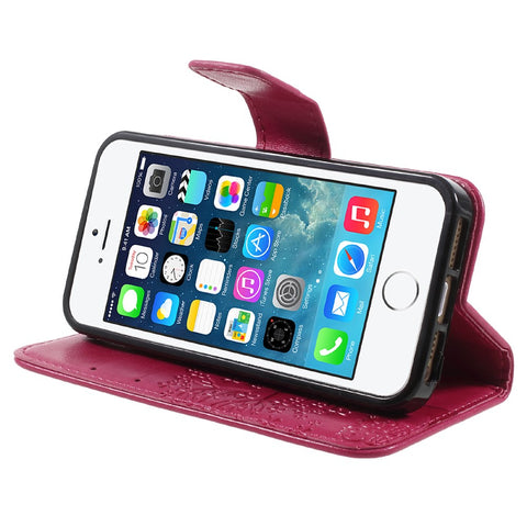 Imprint Tree Owl Magnetic Wallet PU Leather Stand Cover for iPhone 5 / 5s / SE