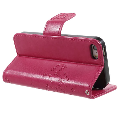 Imprint Tree Owl Magnetic Wallet PU Leather Stand Cover for iPhone 5 / 5s / SE