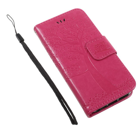 Imprint Tree Owl Magnetic Wallet PU Leather Stand Cover for iPhone 5 / 5s / SE