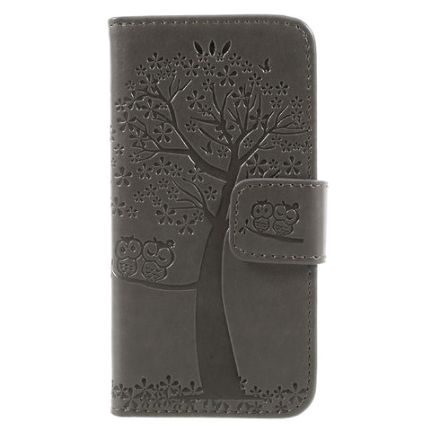 Imprint Tree Owl Magnetic Wallet PU Leather Stand Cover for iPhone 5 / 5s / SE