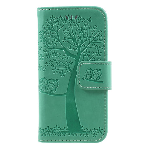 Imprint Tree Owl Magnetic Wallet PU Leather Stand Cover for iPhone 5 / 5s / SE