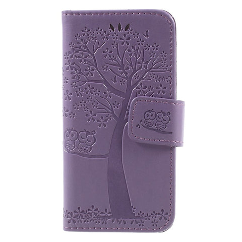 Imprint Tree Owl Magnetic Wallet PU Leather Stand Cover for iPhone 5 / 5s / SE