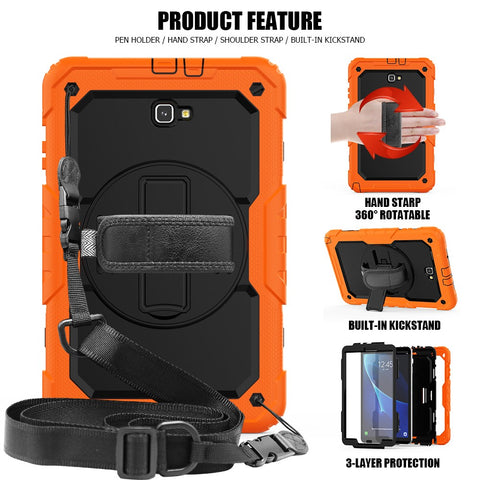 Handy Strap PC Silicone Kickstand Case with Shoulder Strap + Screen Protector for Samsung Galaxy Tab A 10.1 (2016) T580