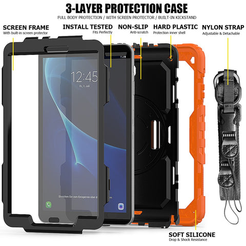 Handy Strap PC Silicone Kickstand Case with Shoulder Strap + Screen Protector for Samsung Galaxy Tab A 10.1 (2016) T580