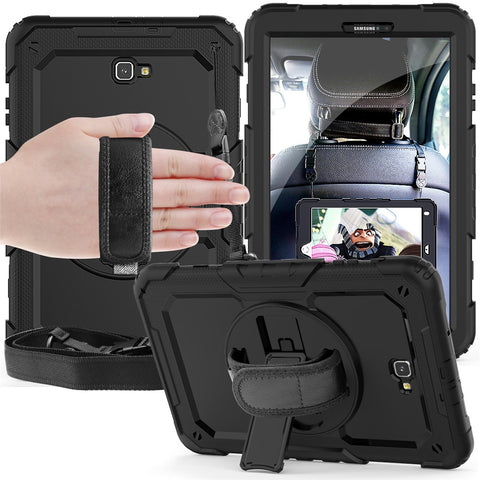 Handy Strap PC Silicone Kickstand Case with Shoulder Strap + Screen Protector for Samsung Galaxy Tab A 10.1 (2016) T580