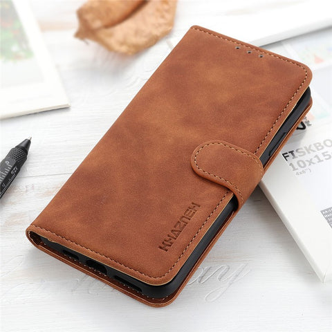 KHAZNEH Retro Leather Wallet Cover Magnetic Phone Shell for Samsung Galaxy S20 Ultra