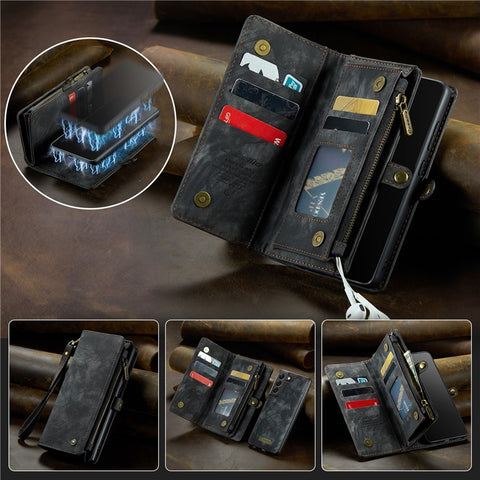 CASEME 008 Series for Samsung Galaxy S20 Plus PU Leather Zipper Wallet Case Detachable Stand Magnetic Phone Cover