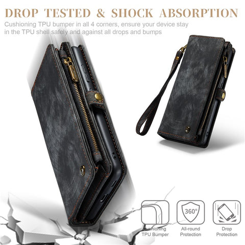 CASEME 008 Series for Samsung Galaxy S20 Plus PU Leather Zipper Wallet Case Detachable Stand Magnetic Phone Cover