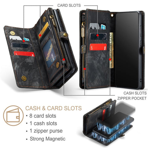 CASEME 008 Series for Samsung Galaxy S20 Plus PU Leather Zipper Wallet Case Detachable Stand Magnetic Phone Cover