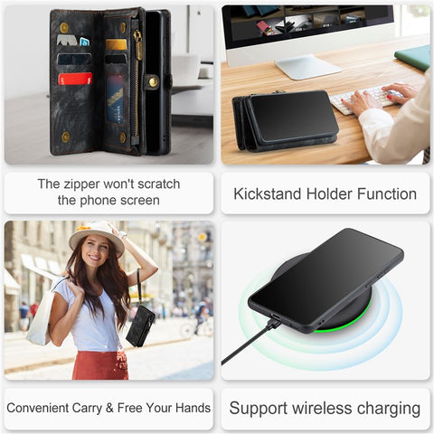 CASEME 008 Series for Samsung Galaxy S20 Plus PU Leather Zipper Wallet Case Detachable Stand Magnetic Phone Cover
