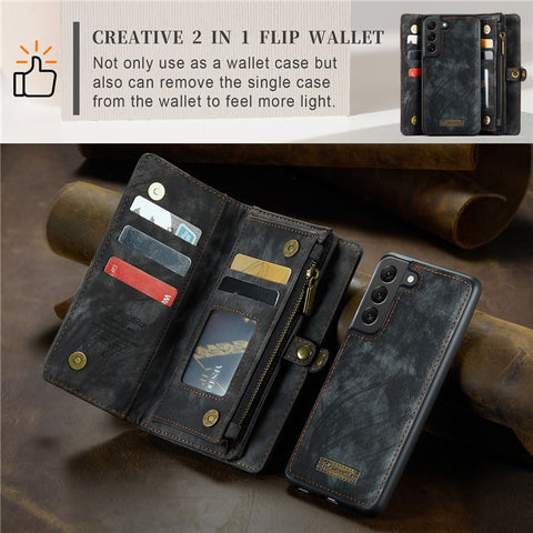CASEME 008 Series for Samsung Galaxy S20 Plus PU Leather Zipper Wallet Case Detachable Stand Magnetic Phone Cover