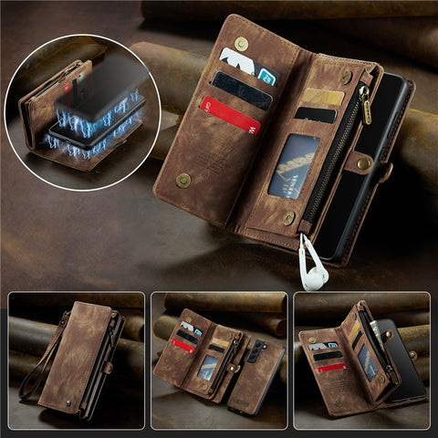 CASEME 008 Series for Samsung Galaxy S20 Plus PU Leather Zipper Wallet Case Detachable Stand Magnetic Phone Cover