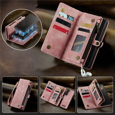 CASEME 008 Series for Samsung Galaxy S20 Plus PU Leather Zipper Wallet Case Detachable Stand Magnetic Phone Cover