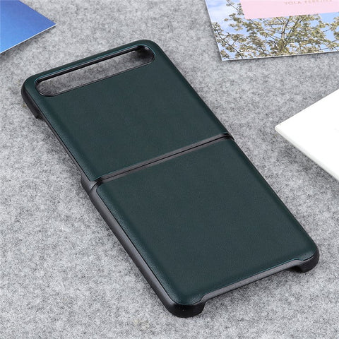 Anti-Drop Genuine Leather Coated PC Cell Phone Back Cover Shell for Samsung Galaxy Z Flip