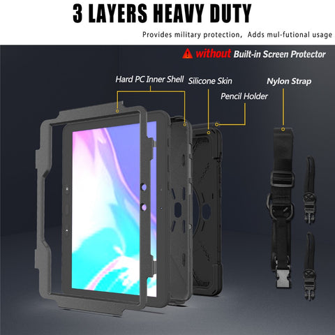 For Samsung Galaxy Tab Active5 Pro X350 / X356B / Active4 Pro T630 T636 / Active Pro T540 T545 T547 PC Silicone Tablet Case Kickstand with Strap