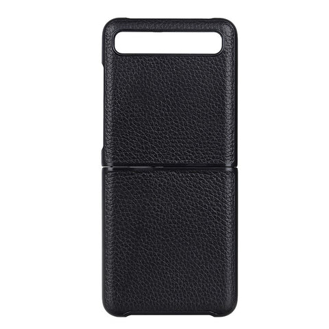 Litchi Texture Genuine Leather Skin Coated PC Cell Phone Case for Samsung Galaxy Z Flip