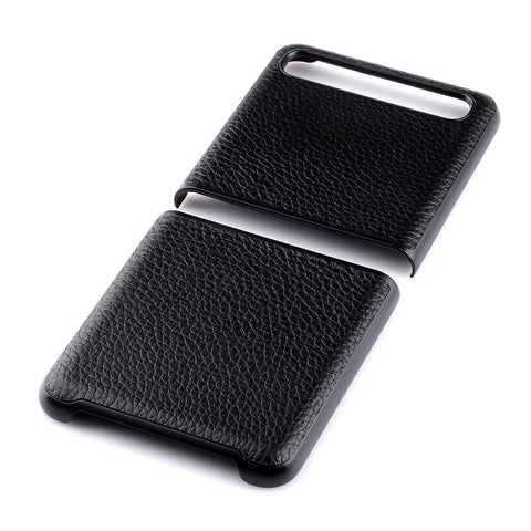 Litchi Texture Genuine Leather Skin Coated PC Cell Phone Case for Samsung Galaxy Z Flip