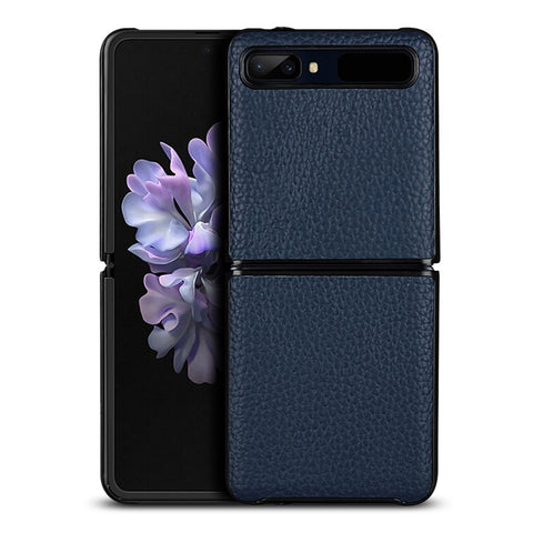 For Samsung Galaxy Z Flip Litchi Texture Genuine Leather + TPU Shockproof Folding Anti-Drop Phone Case