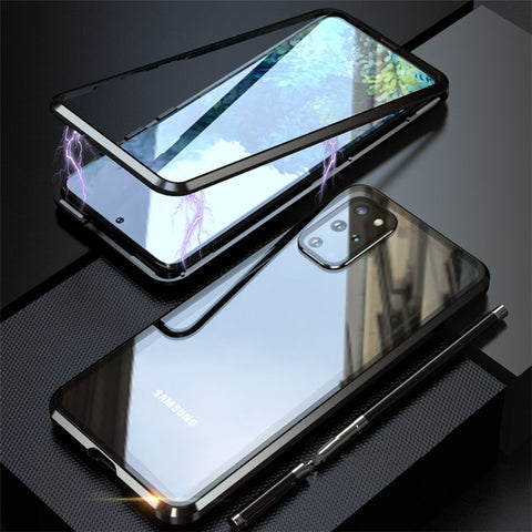 LUPHIE Magnetic Metal Frame + Tempered Glass Back Phone Case Cover for Samsung Galaxy S20 Plus
