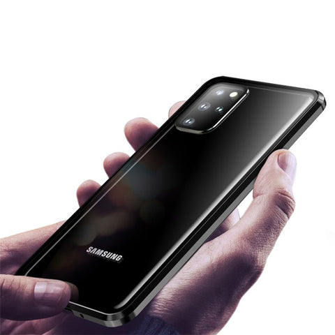 LUPHIE Magnetic Metal Frame + Tempered Glass Back Phone Case Cover for Samsung Galaxy S20 Plus
