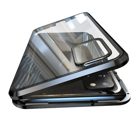 LUPHIE Magnetic Metal Frame + Tempered Glass Back Phone Case Cover for Samsung Galaxy S20 Plus