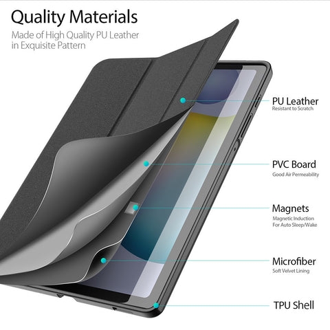 DUX DUCIS Domo Series Leather Case for Samsung Galaxy Tab S6 Lite (2024) / (2022) / (2020) P610 P615 Pen Slot Tri-Fold Stand Cover