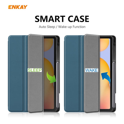 ENKAY Tri-fold Stand PU Leather Smart Case with Pen Slot for Samsung Galaxy Tab S6 Lite (2020) P610 P615 / (2022) / (2024)