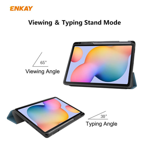 ENKAY Tri-fold Stand PU Leather Smart Case with Pen Slot for Samsung Galaxy Tab S6 Lite (2020) P610 P615 / (2022) / (2024)