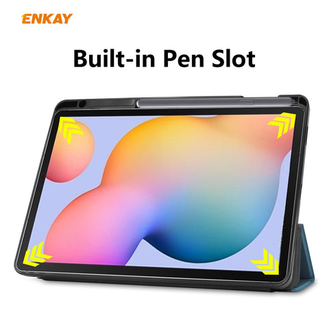 ENKAY Tri-fold Stand PU Leather Smart Case with Pen Slot for Samsung Galaxy Tab S6 Lite (2020) P610 P615 / (2022) / (2024)
