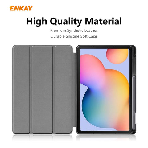 ENKAY Tri-fold Stand PU Leather Smart Case with Pen Slot for Samsung Galaxy Tab S6 Lite (2020) P610 P615 / (2022) / (2024)