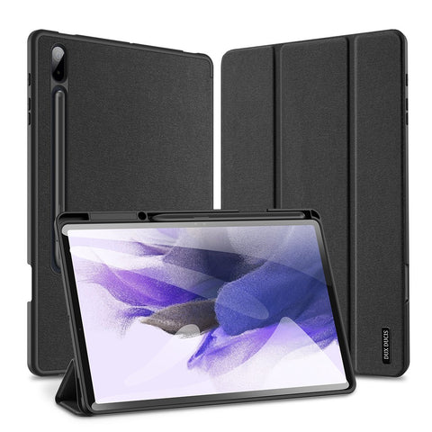 DUX DUCIS DOMO Series Tri-fold Stand Leather Smart Case with Pen Holder and Pen Stand Hole for Samsung Galaxy Tab S7+ / S7 FE / S8+
